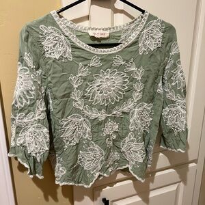 Solitaire Sage Green Blouse with White Embroidery